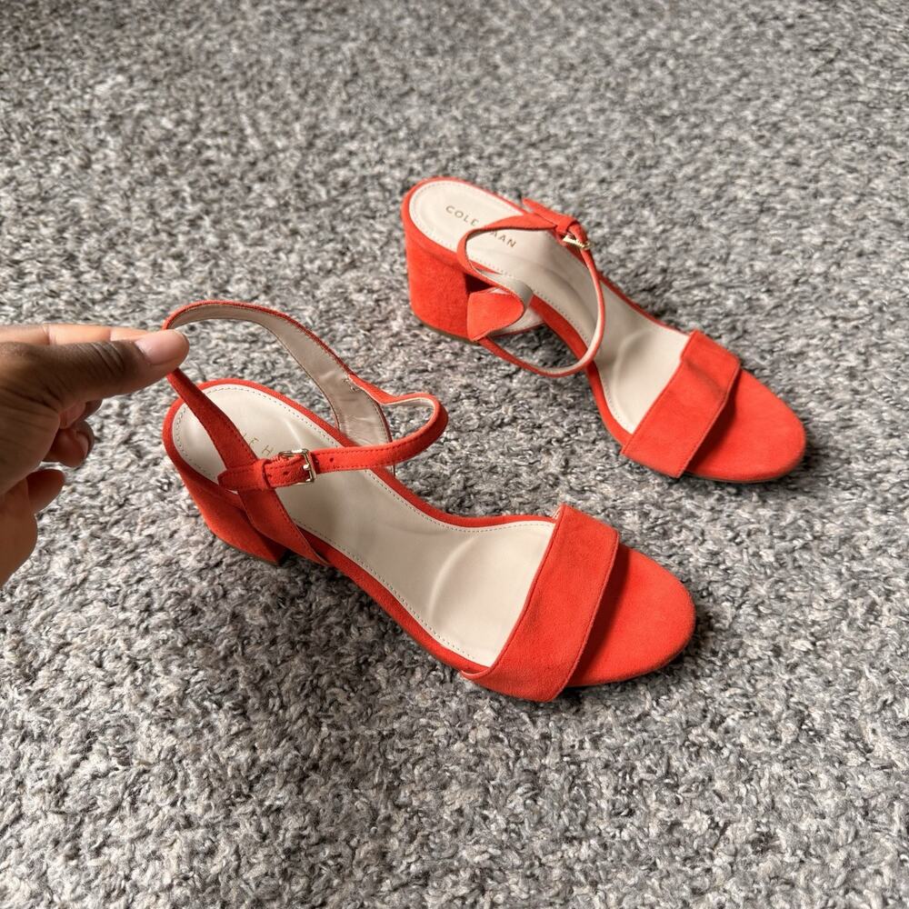 Cole Haan Josie Block Heel Sandals Piinciana Suede Orange Size US 8.5 B NEW - Picture 3 of 6